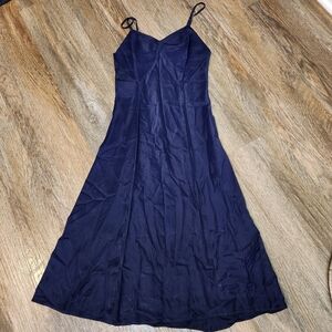 Vtg Barbizon Bryn Fair Rayon Slip Dress Lace Trim Dark Blue 12
